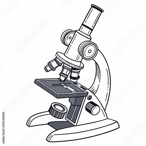 "Microscope Vector Illustration | Generative AI & Linocut Silhouette Design"