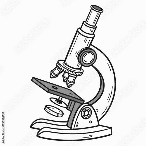 "Microscope Vector Illustration | Generative AI & Linocut Silhouette Design"