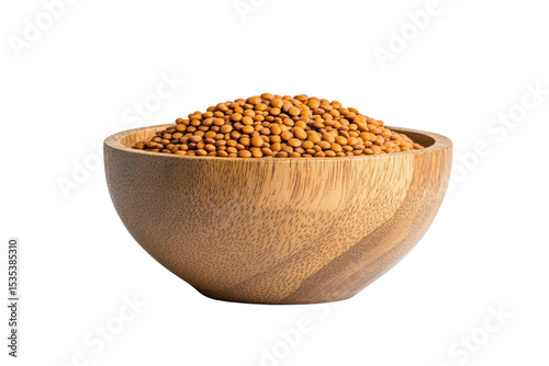 Lentils in a Wooden Bowl: A close-up shot showcases a wooden bowl filled to the brim with a vibrant pile of brown lentils, symbolizing wholesome nutrition and culinary simplicity.