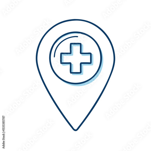 Healthcare location pin icon, ideal for representing medical facilities and healthcare service accessibility