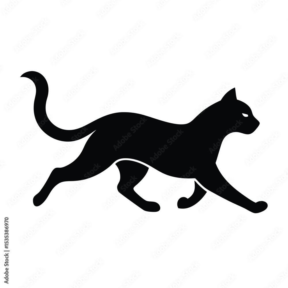 Fototapeta premium Black cat silhouette walking gracefully on a white background simple vector illustration