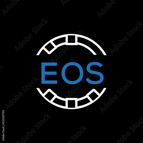 Photos EOS Modern Tech Logo, Design – EOS Later Logo,  Futuristic Blue and White Circular Emblem on Black Background