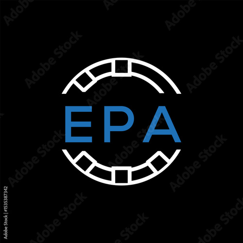 EPA Modern Tech Logo, Design – EPA Later Logo,  Futuristic Blue and White Circular Emblem on Black Background.
