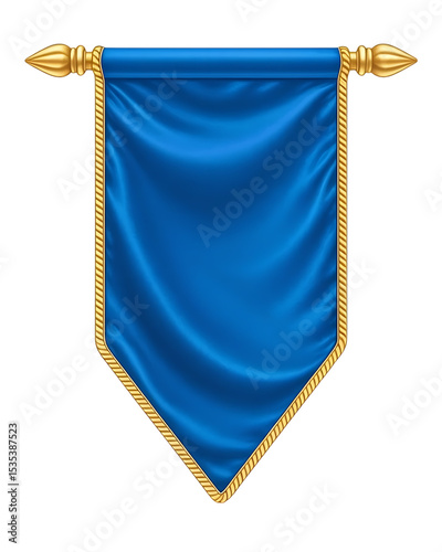 Royal blue pennant banner with gold finials isolated on transparent background