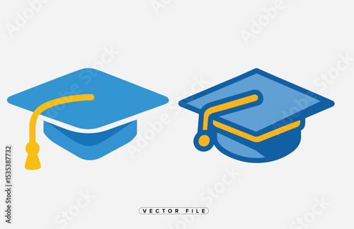 Two Blue Graduation Caps with Gold Tassels Representing Academic Achievement and Educational Success
