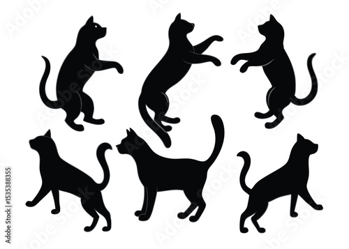 Black cat silhouettes in various poses perfect for designs and decorative applications