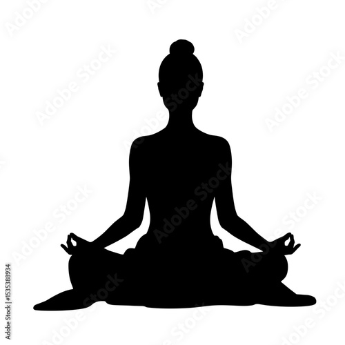 Silhouette of person meditating in lotus position, peaceful mindfulness practice