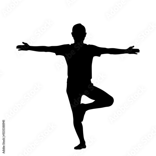 Silhouette of person in yoga pose on white background, balance and tranquility