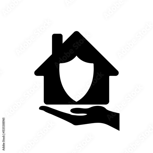 Silhouette of hand with shield over house icon, digital home protection concept