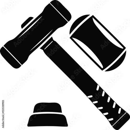 Judge gavel and block silhouette – black auction hammer icon for law, justice, or legal themes