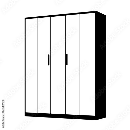 Black and white wardrobe silhouette with flat doors, minimalistic furniture design