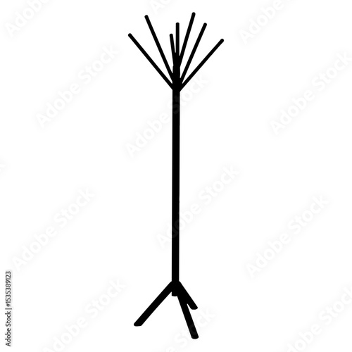 Silhouette of minimalist coat rack on white background, home organization concept