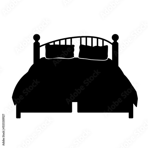Silhouette of bed with hidden drawers, black and white, efficient storage solution