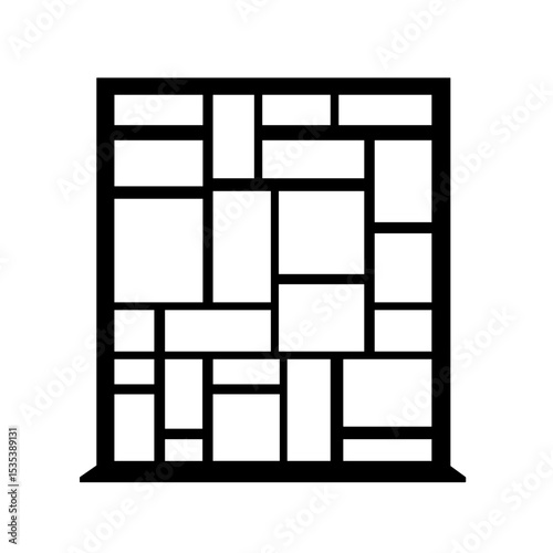 Silhouette of geometric bookshelf on white background, minimalist storage design