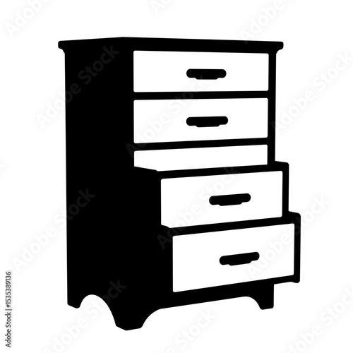Silhouette of chest of drawers on white background, minimalist storage design