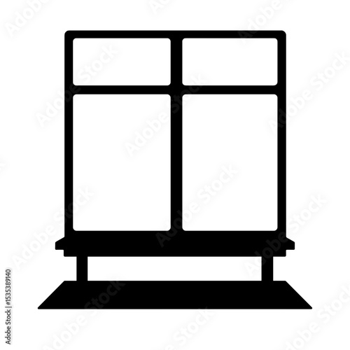 Silhouette of bench under window on white background, minimalist interior design