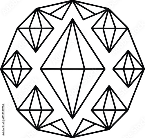 Geometric Black and White Diamond Pattern Abstract Art Design Symmetrical Lines Triangles Shapes vector