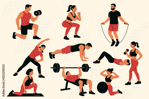 Fitness Routine Illustrations Diverse Workout Exercises for Your Designs