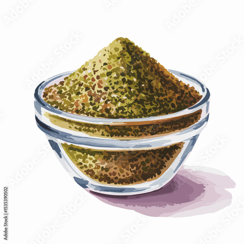 Zaatar Spice Mix in Clear Glass Bowl Watercolor