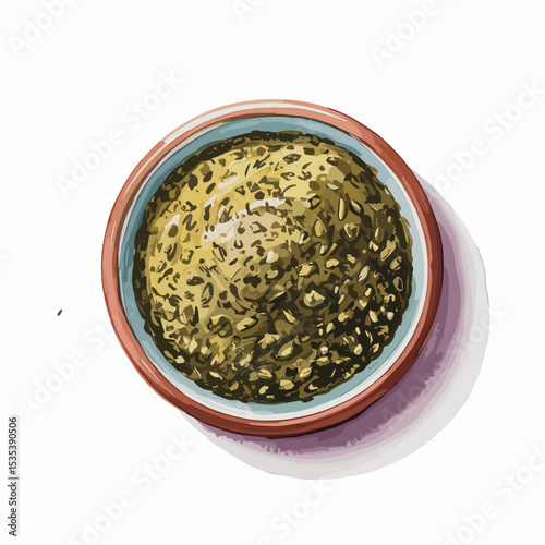 Zaatar Spice Mix in Clear Glass Bowl Watercolor