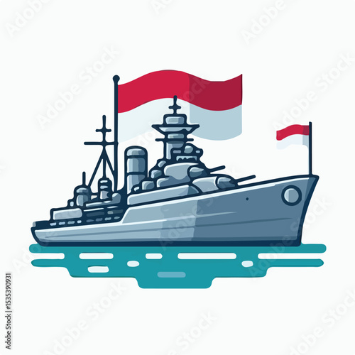 image of the Indonesian Republic's warship with a simple and minimalist flat design using a white background