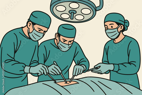 Surgical Team Performing a Precise Operation Illustration