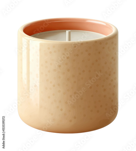 Beige ceramic candle holder with simple design and wax candle