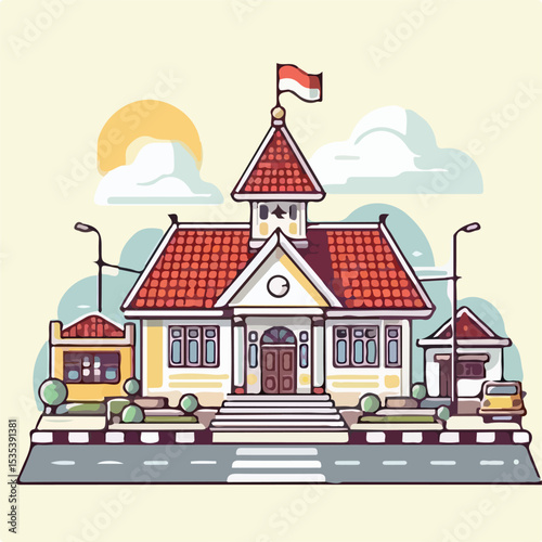 school image in indonesia with simple and minimalist flat design using white background