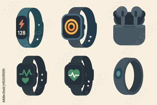 Modern Wearable Tech Fitness Trackers, Smartwatches, and Earbuds Design