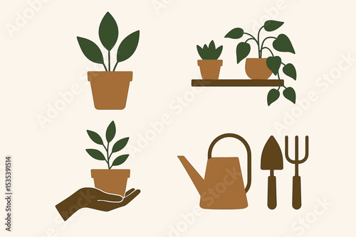 Minimalist Plant Pot Icons Simple Houseplant Illustrations for Design Projects