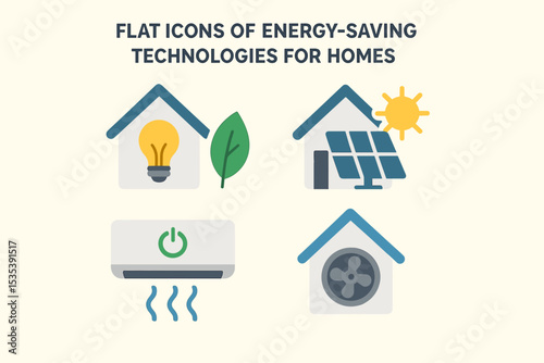 Flat Icons Energy-Saving Home Technologies - Sustainable Living Solutions