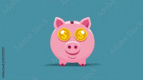 Piggy Bank with Golden Eyes: A cheerful piggy bank, its eyes sparkling with the promise of golden coins, sits against a backdrop, inviting viewers to embrace financial planning.