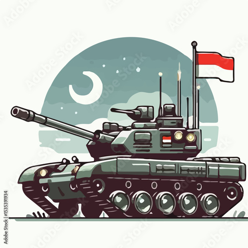Republic of Indonesia battle tank image with simple and minimalist flat design using a white background