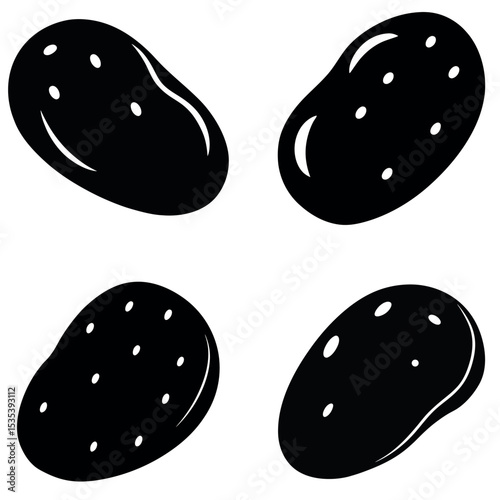 Four Black and White Potato Silhouettes Arranged on a White Background