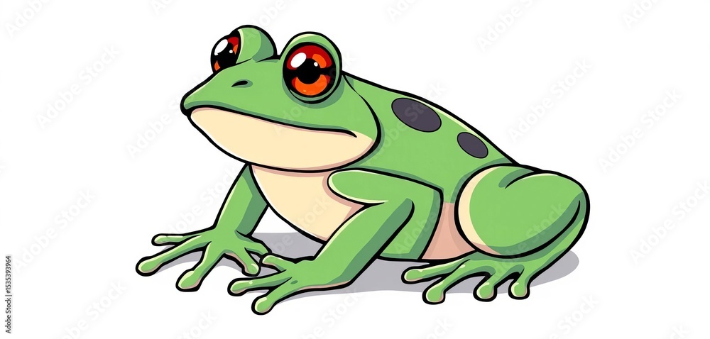 Fototapeta premium Cartoon frog amphibian clip art, single doodle, wild animal, isolated white background, vector illustration, illustration clipart, white background clipart