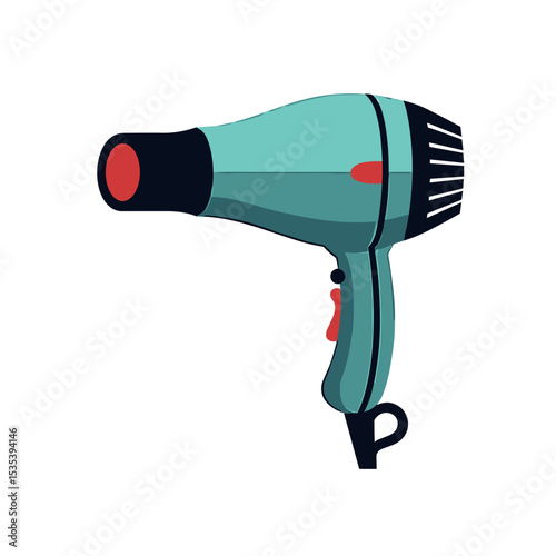 Hair dryer in teal, flat style, used for beauty blogs