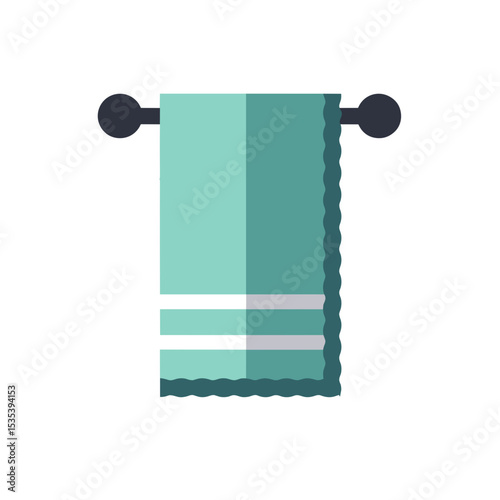 Hanging folded towel, in flat style, teal, for hygiene and bathroom blogs