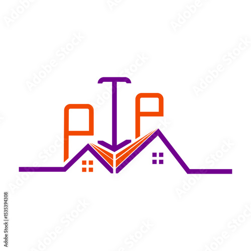 PIP Real State logo design, PIP simple and modern logo. PIP luxurious alphabet design