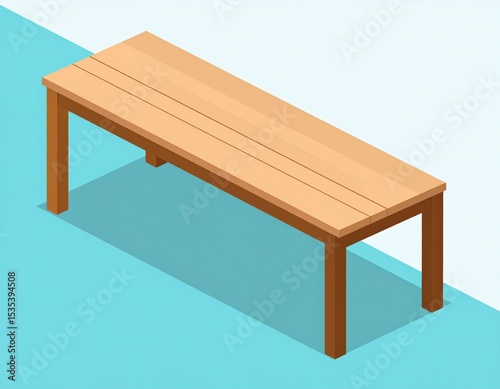 Isometric View Of Light Brown Wooden Bench