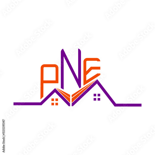 PNE Real State logo design, PNE simple and modern logo. PNE luxurious alphabet design