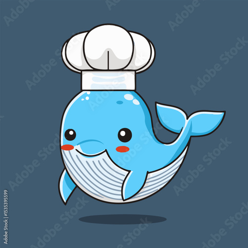 Cute Blue Whale in a chef costume