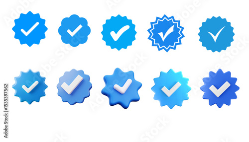 Set of Blue 3D Verified Check Marks.