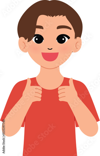 friendly man making thumbs up, smile male great job sign illustration