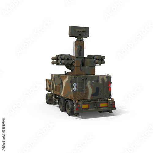 Mobile Surface-to-Air Missile System with Radar, Missile-Launch-System-Crotale-NG.I08 and NG.I01, Mobile Air Defense System on a Camouflaged Truck