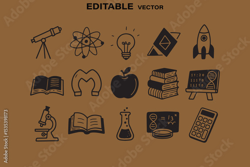 Back to school doodle icons science education learning