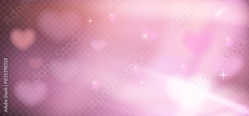 Soft heart shaped light effect with pink flares, glow, and subtle shine. Romantic overlay for Valentine’s Day, love designs, or wedding projects.
