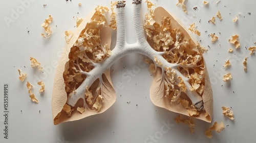 Damaged Lungs Model Showing Tobacco's Effect on Respiratory System