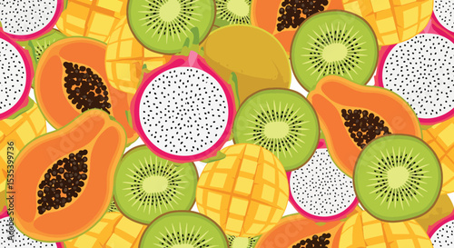 Playful Tropical Fruit Salad Seamless Vector Pattern