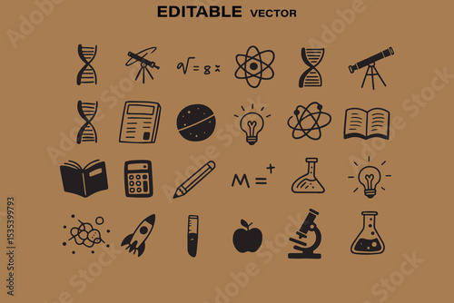 Hand drawn science icons set for education and stem