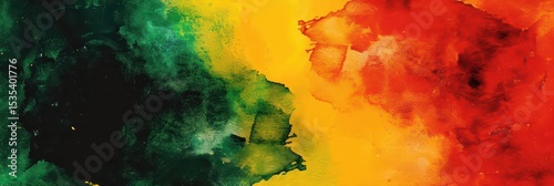 Abstract watercolor art celebrating juneteenth freedom day with vibrant colors. Horizontal banner. Copy space. Kwanzaa. Black History Month. Abstract red, yellow, green watercolor background